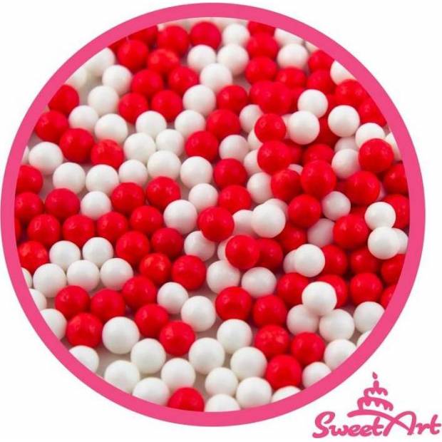 SweetArt cukrové perly červené a biele 5 mm (80 g)