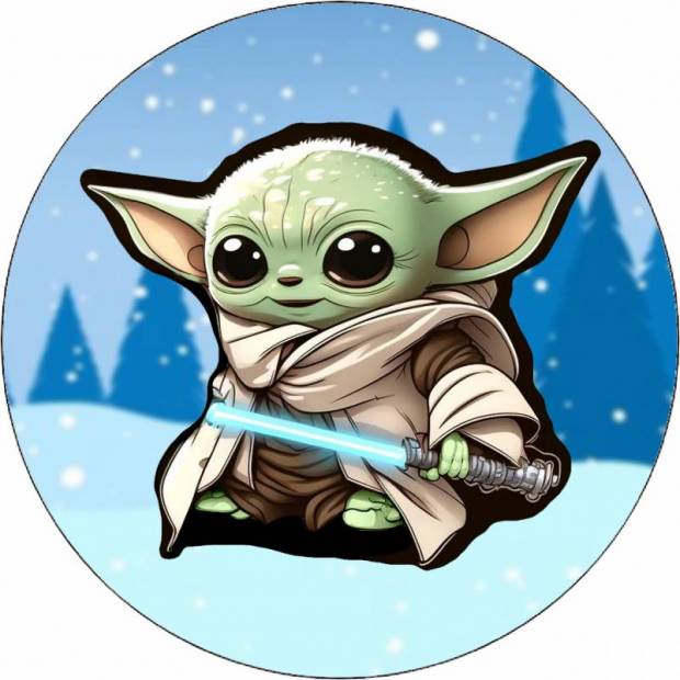 Jedlý papier Mandalorian Baby Yoda v zime 19,5 cm