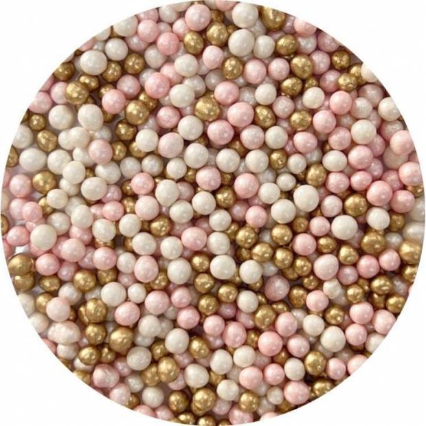 4Cake Sugar-Rice Pearls Biele perly, ružové perly a zlato (60 g)